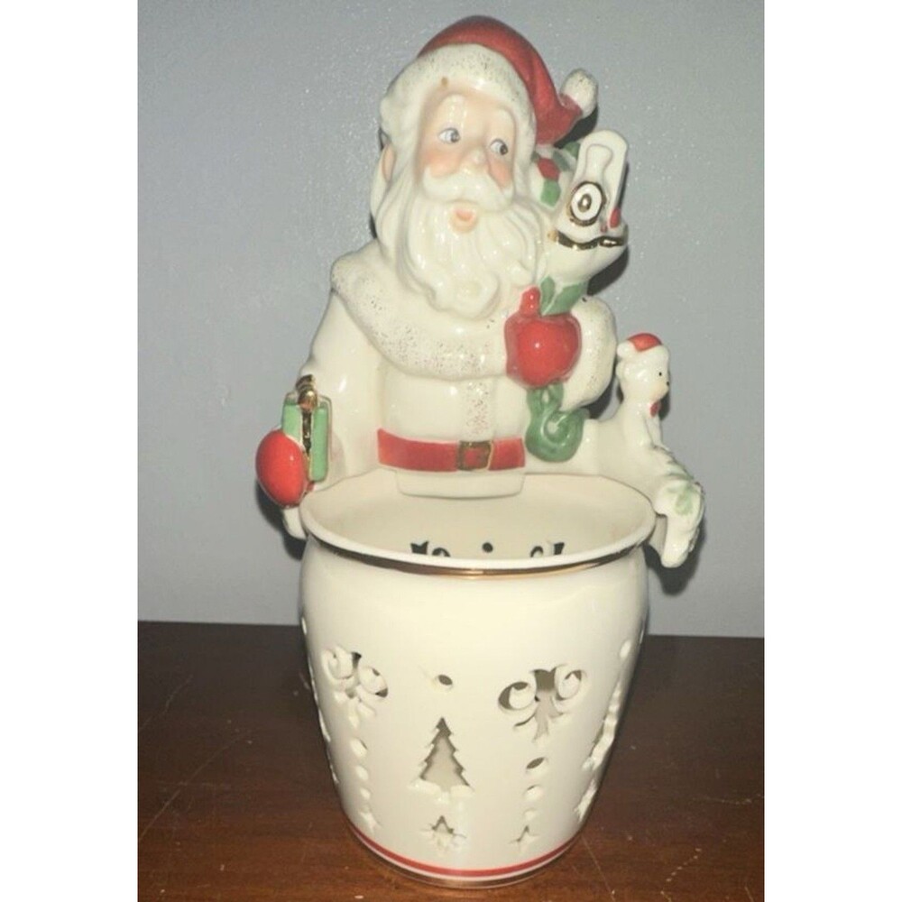 VTG Lenox Santa Candle Hug Hosting For the Holidays Tea Light Holder